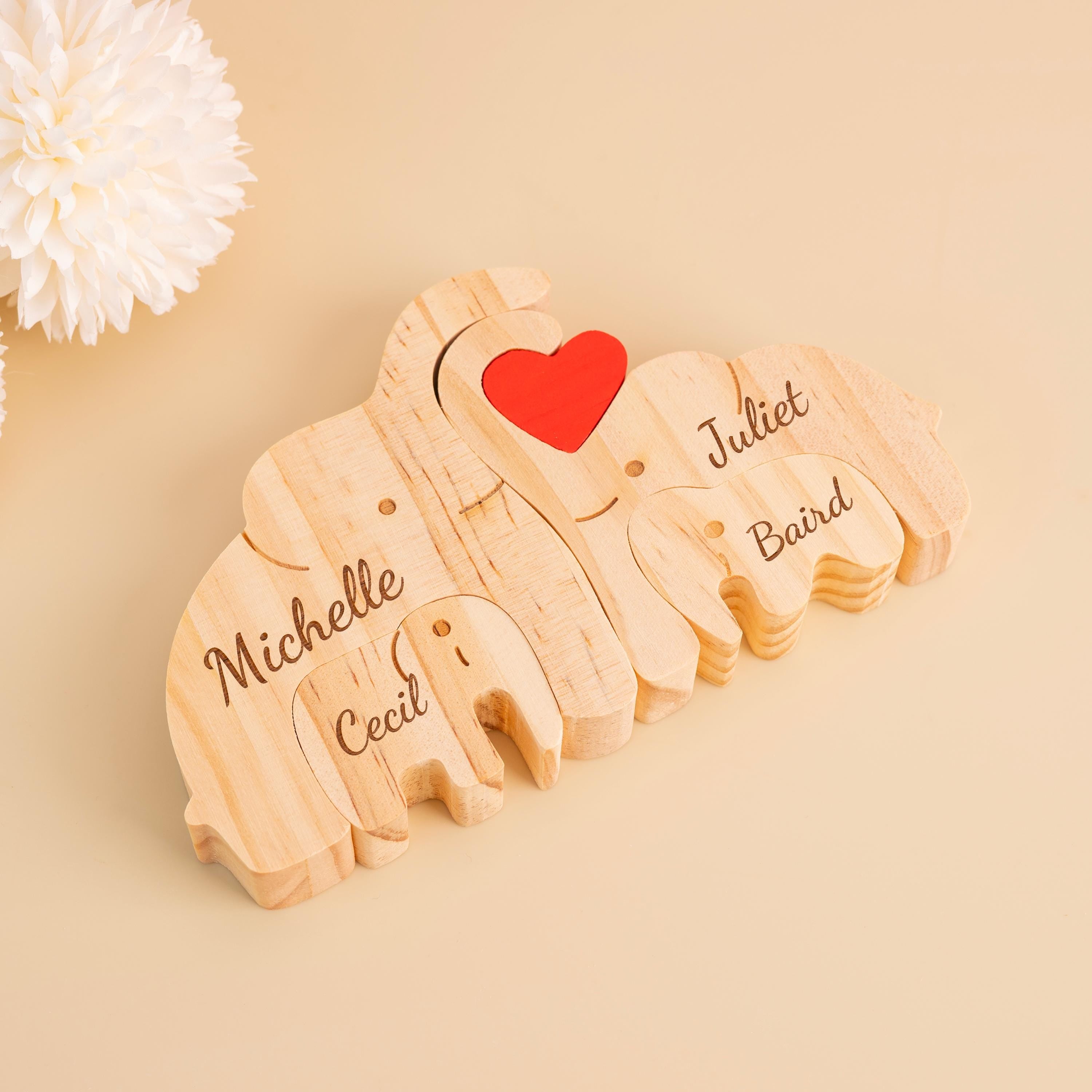 Personalized Engraved Wooden Elephant Family Puzzle