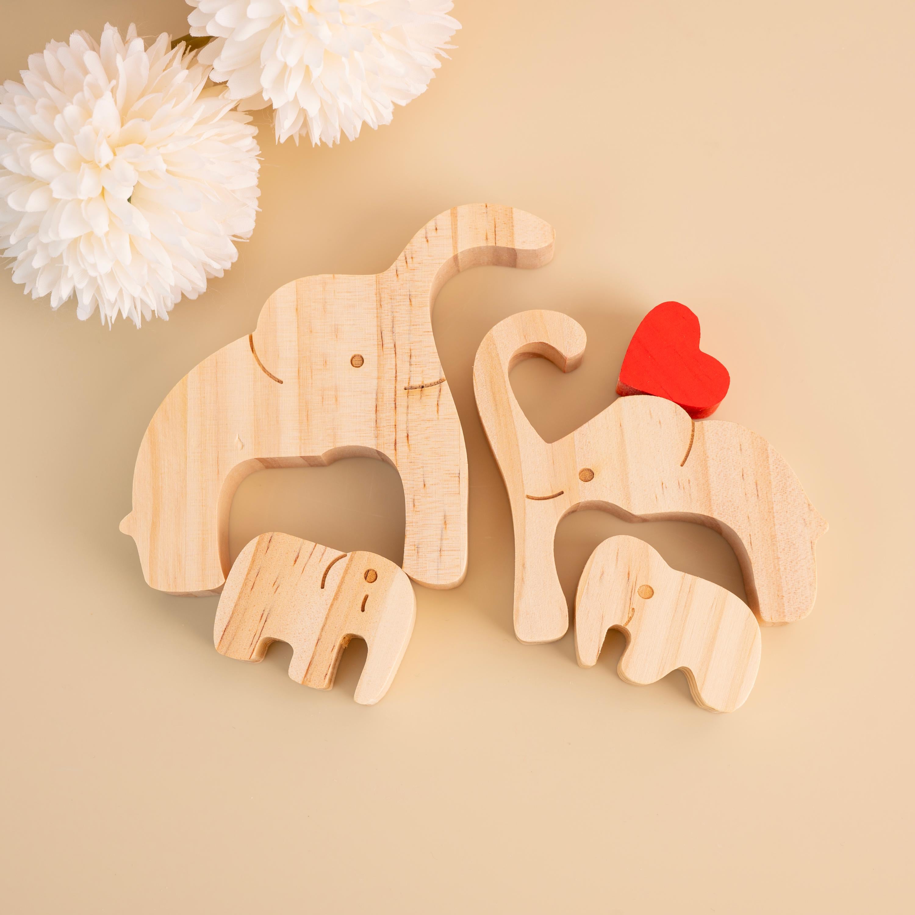 Personalized Engraved Wooden Elephant Family Puzzle