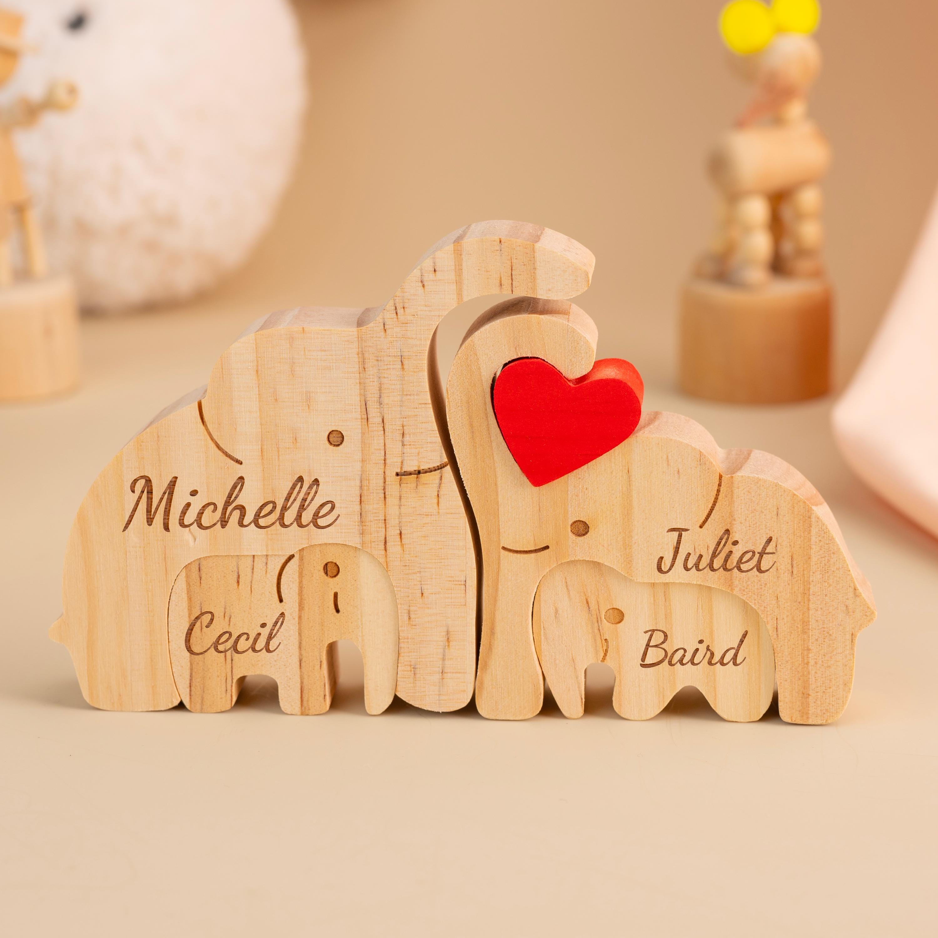 Personalized Engraved Wooden Elephant Family Puzzle