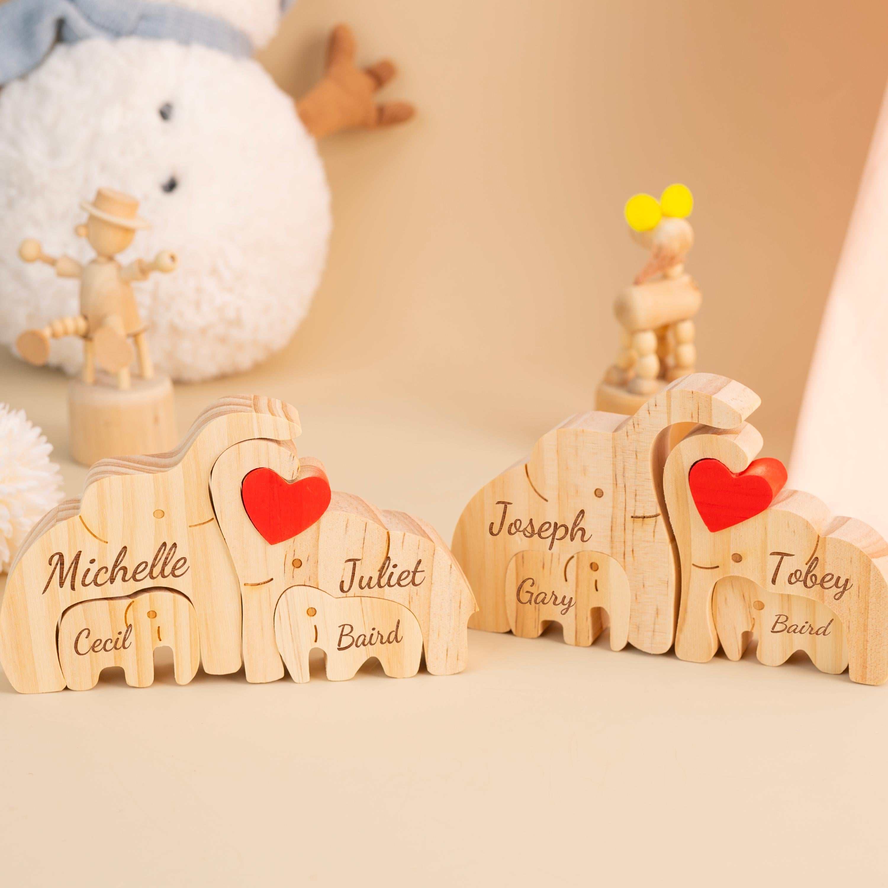 Personalized Engraved Wooden Elephant Family Puzzle