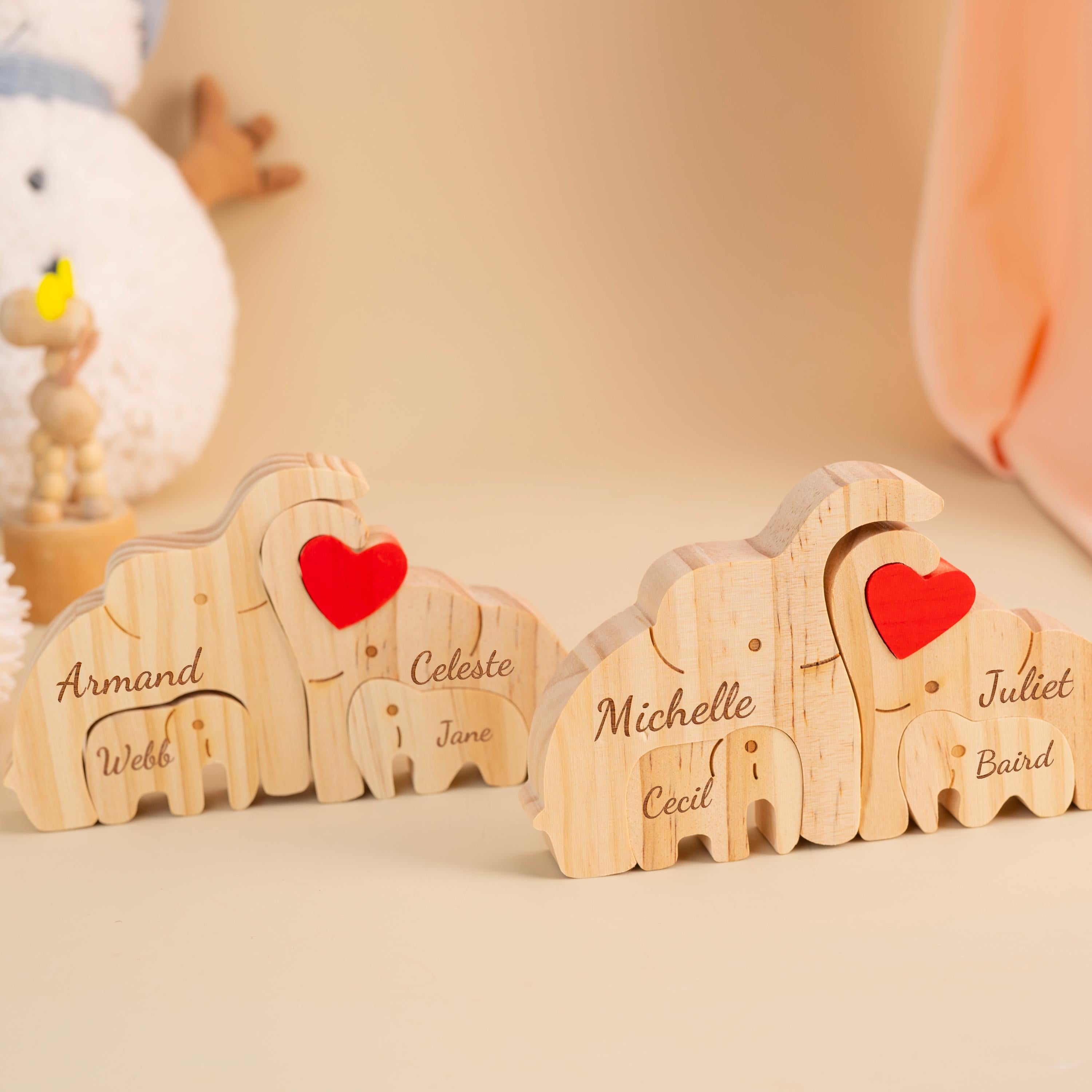 Personalized Engraved Wooden Elephant Family Puzzle