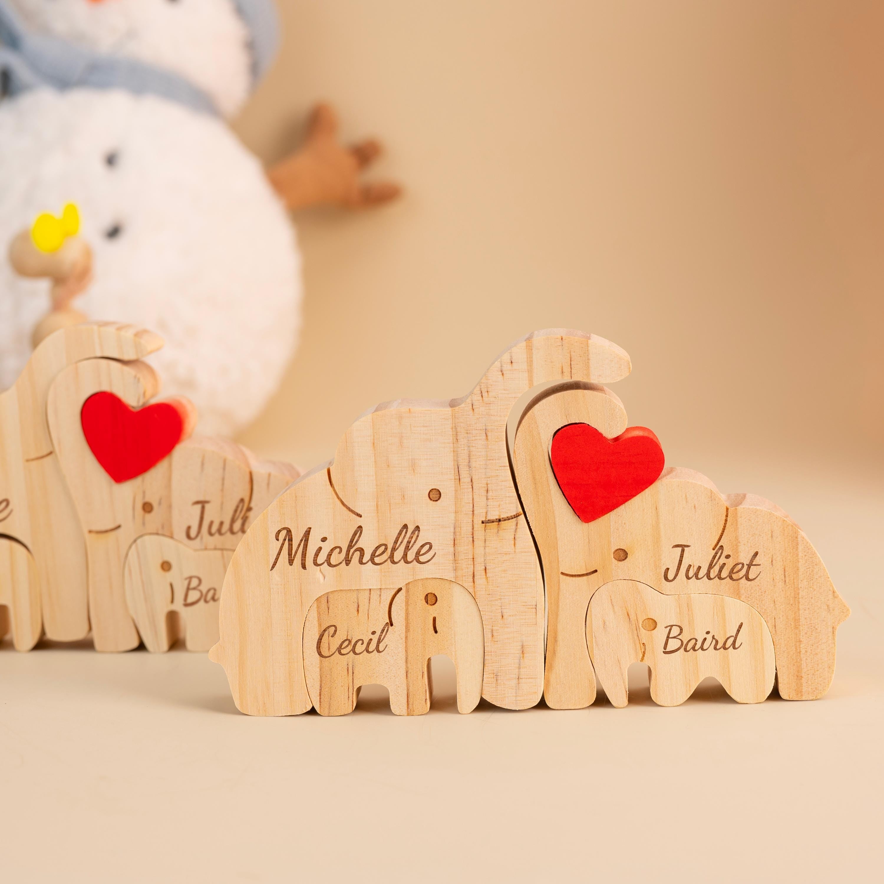 Personalized Engraved Wooden Elephant Family Puzzle