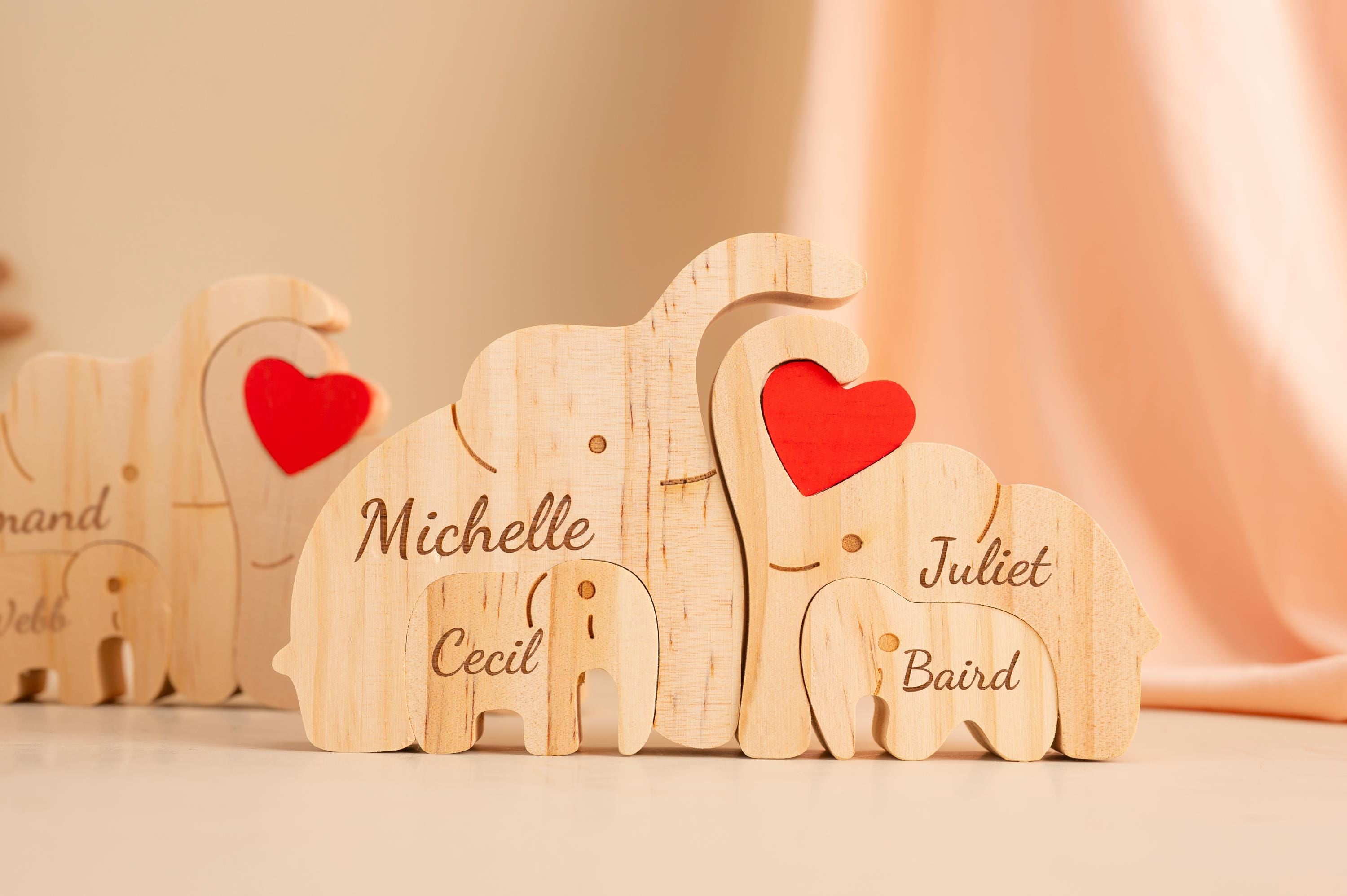Personalized Engraved Wooden Elephant Family Puzzle